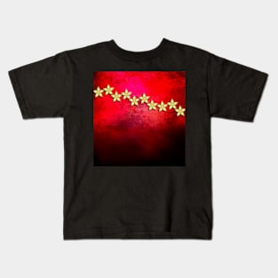 Spectacular gold flowers in red and black grunge texture Kids T-Shirt